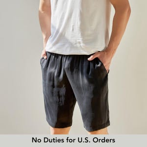 Black Sueded Pure Mulberry Silk Men&#39;s Shorts | Mid Waist | 19 Momme Sueded Silk Charmeuse
