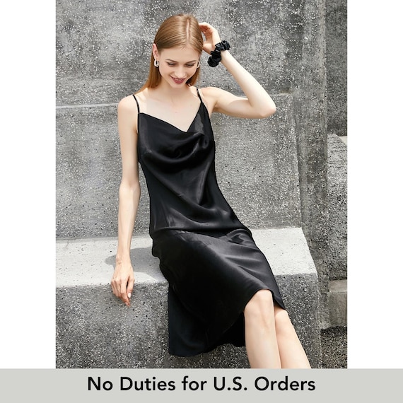 Rebirth of Venus | Black Silk Cowl Neck Slip Dress | Midi Dress With  Adjustable Straps | 22 Momme | Float Collection - Etsy Israel