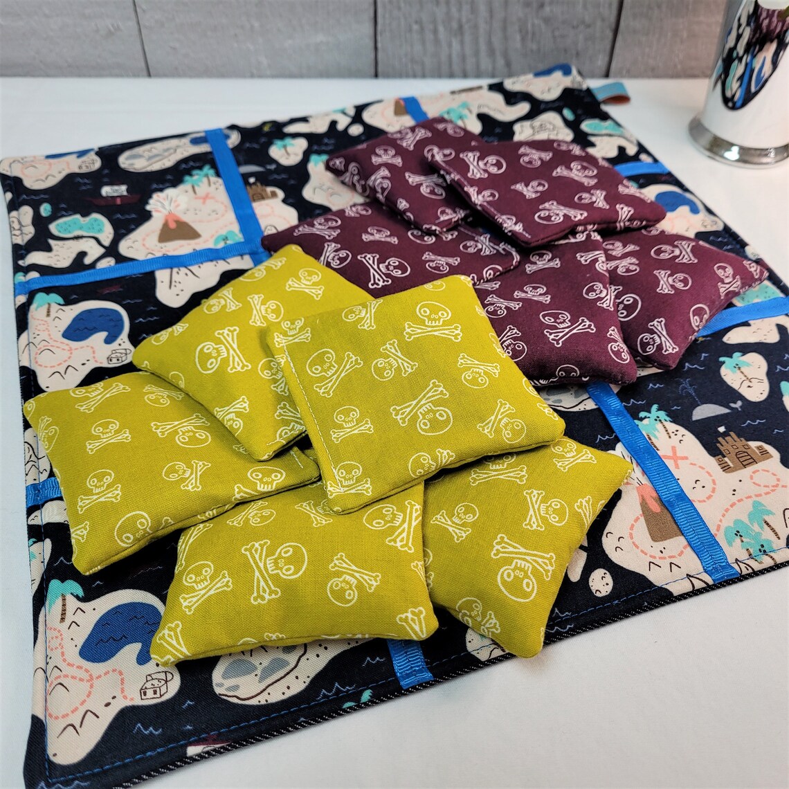 Bean Bag Tic Tac Toe Game Set Pirate Map Skull and Crossbones Etsy