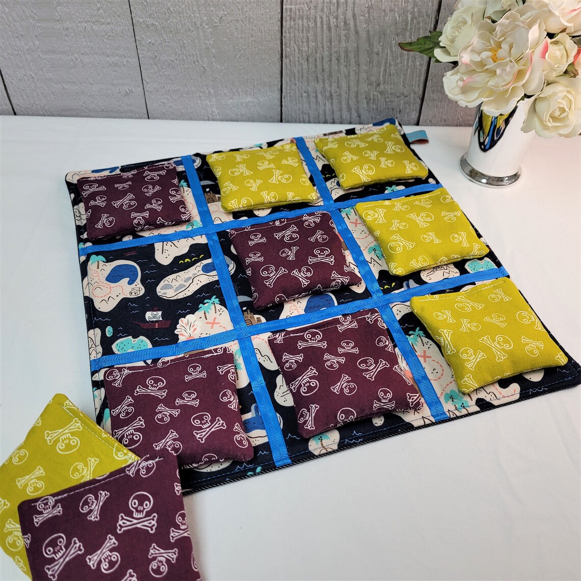 Bean Bag Tic Tac Toe Game Set Pirate Map Skull and Crossbones Etsy