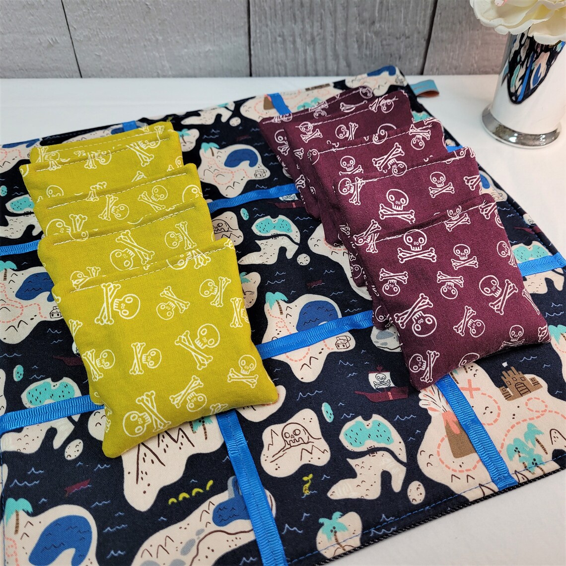 Bean Bag Tic Tac Toe Game Set Pirate Map Skull and Crossbones Etsy