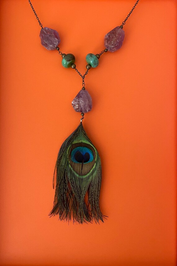 Amethyst and Turquoise Lavalier Necklace with Natu