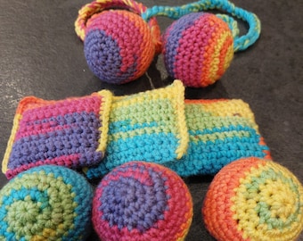 Crochet Rainbow Poi & juggling set