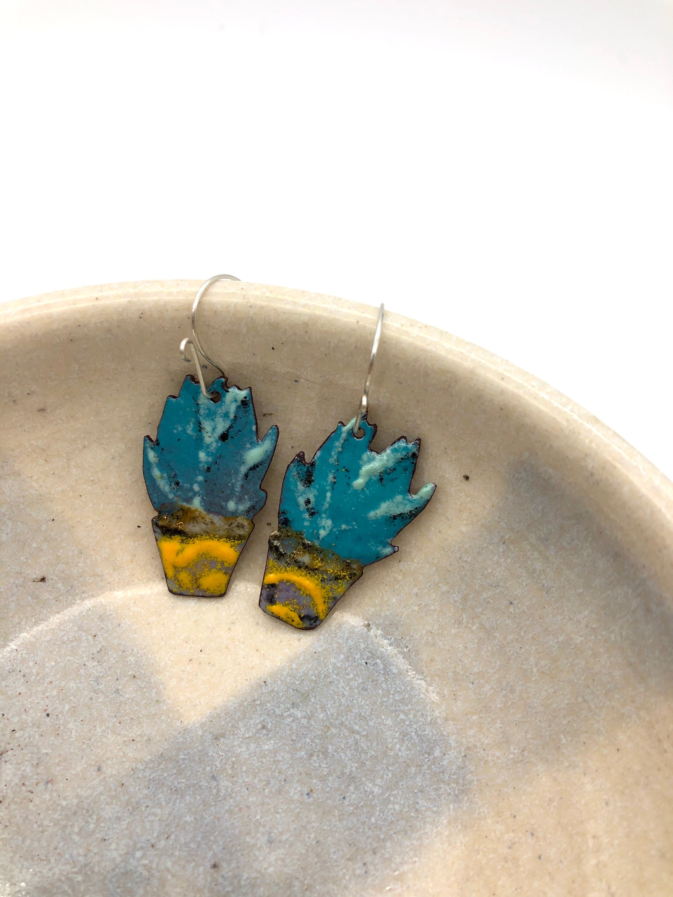 Enamel Potted Plant Novelty Earrings with Silver Wire Etsy