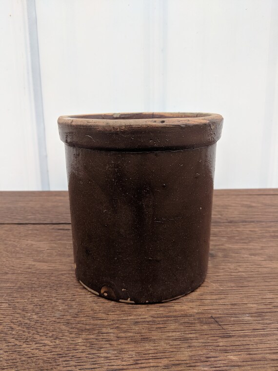 Antique Crock Old Stoneware Crock Small Brown Utensil Etsy