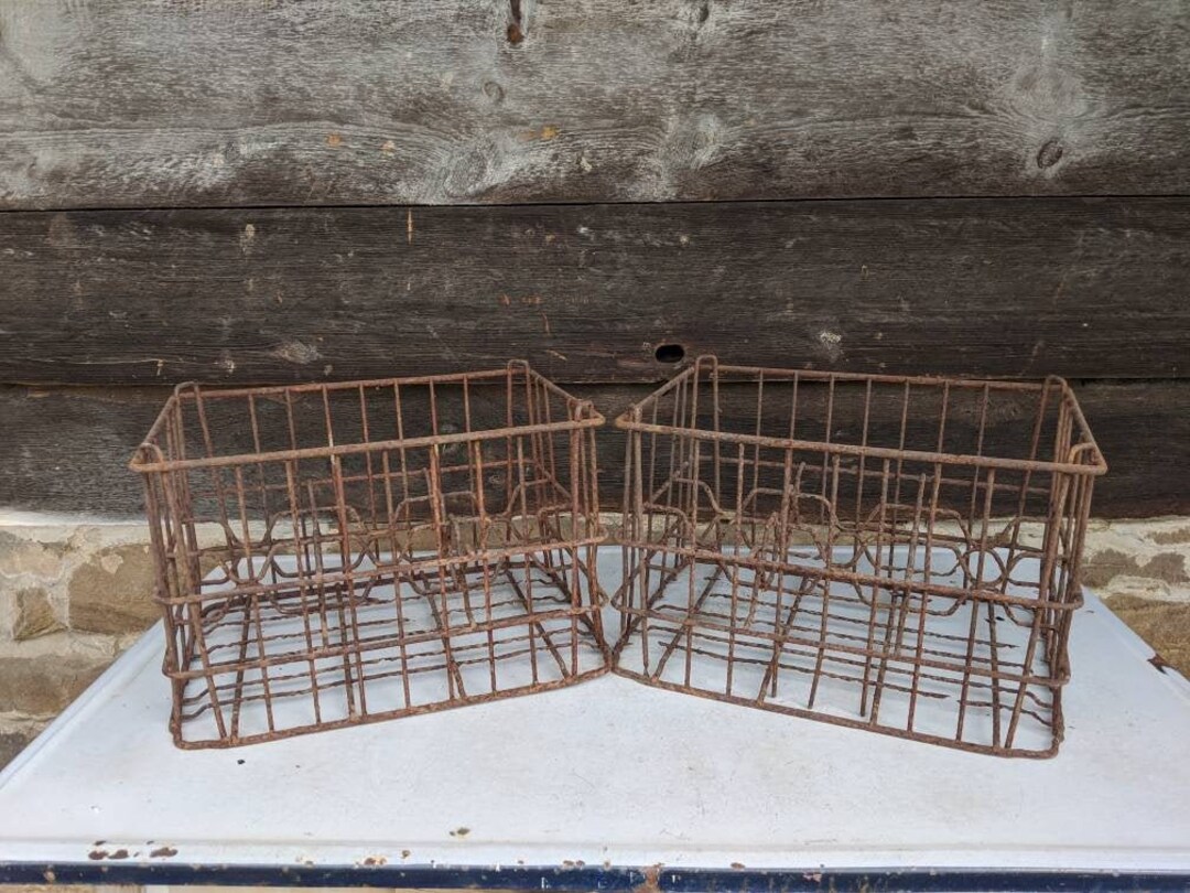 Antique Milk Crates Vintage Metal Wire Basket Matching Old Beverage