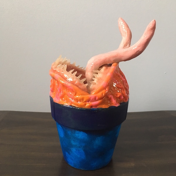 Orange Monster Mouth Split Tongue Blue Terra Cotta Pot