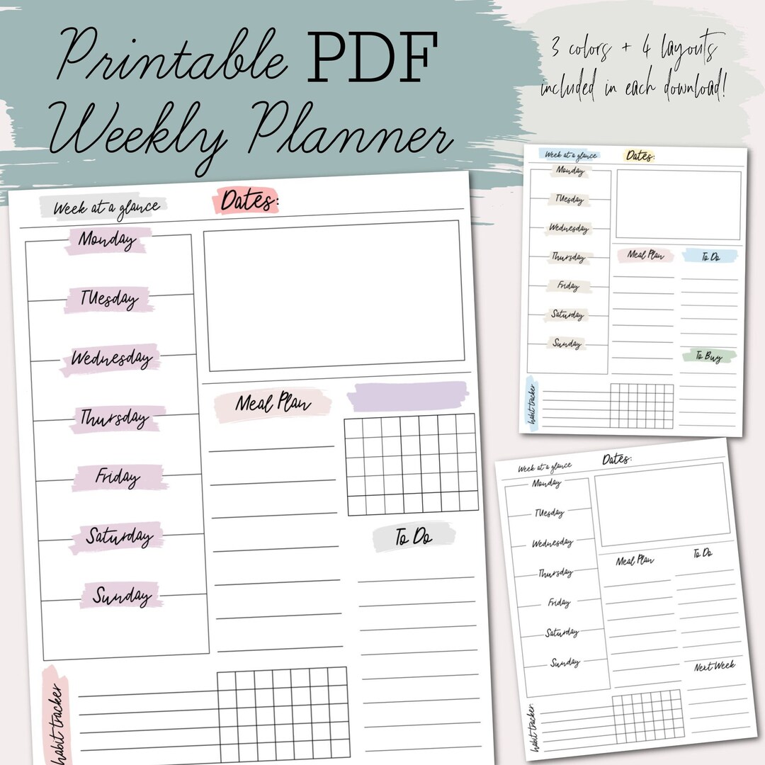 Printable Weekly Planner Etsy