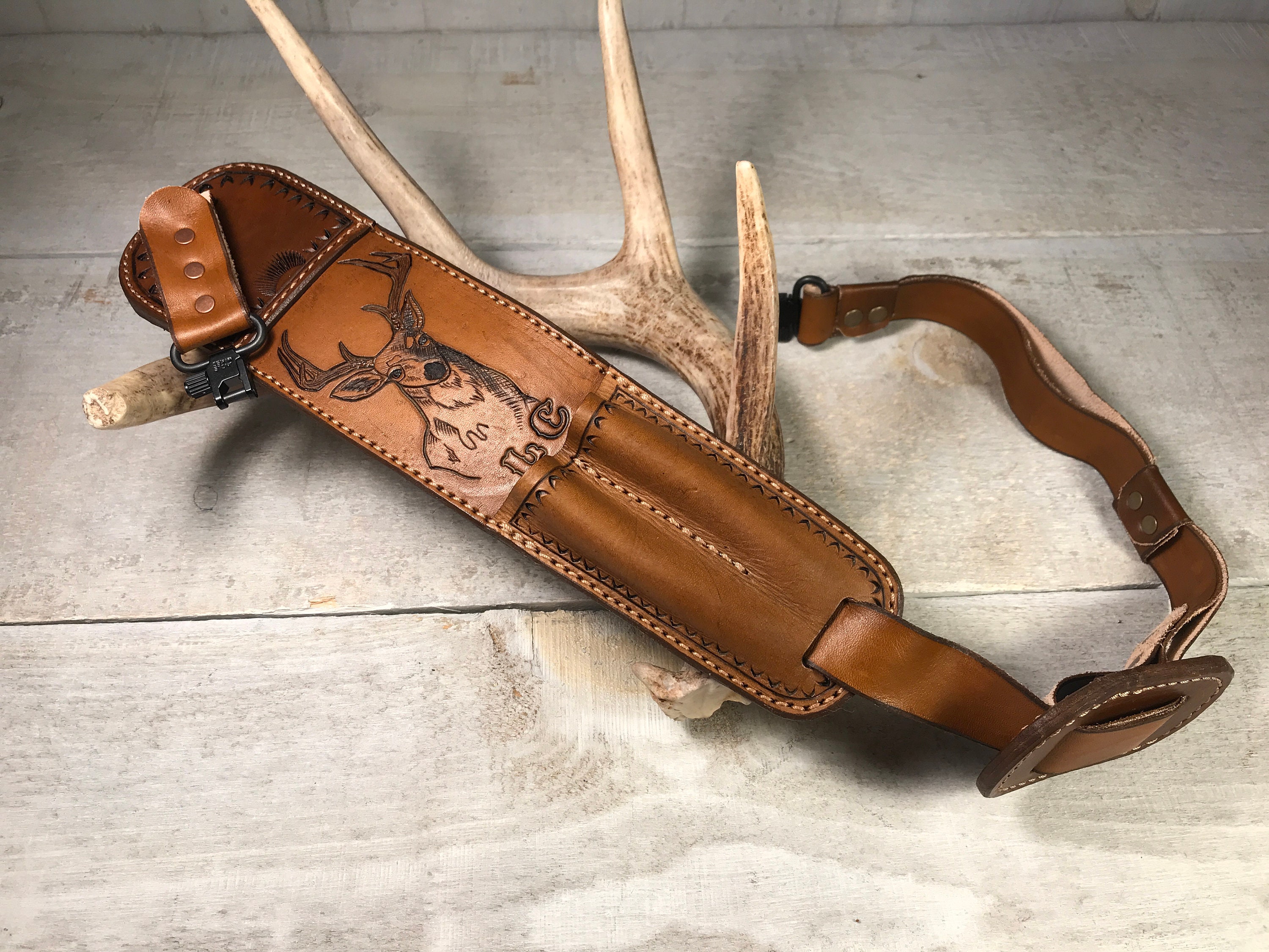 Handmade And Padded Buck Head Leather Rifle Sling 3 INITIALS Etsy