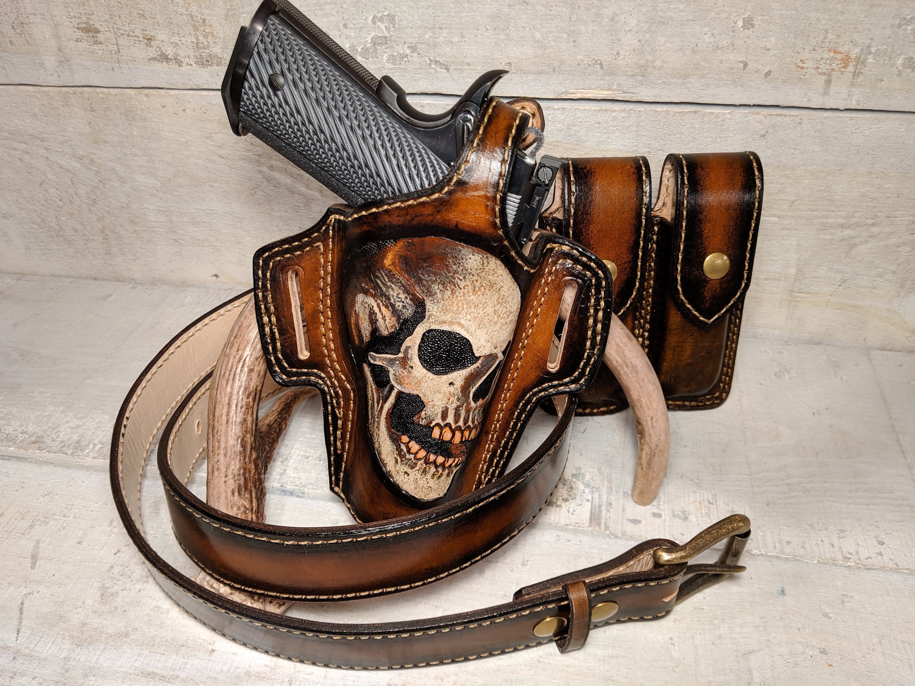 FREE SHIPPING Skull 1911 Leather Holster / Gun Belt / Magazine Etsy