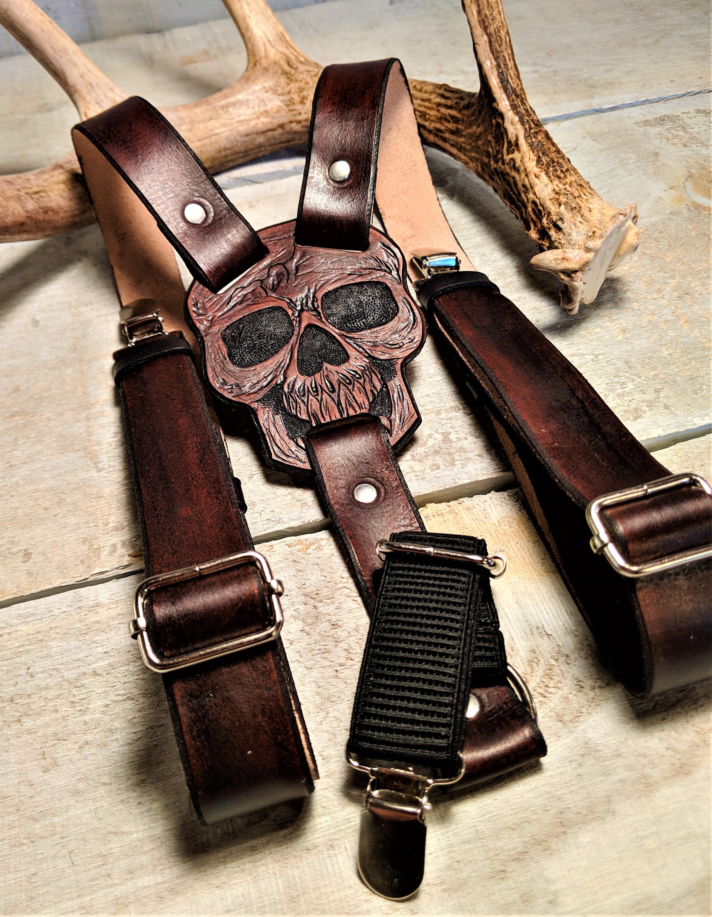 Handmade Leather Skull Suspenders / Custom Color Available - Etsy Canada