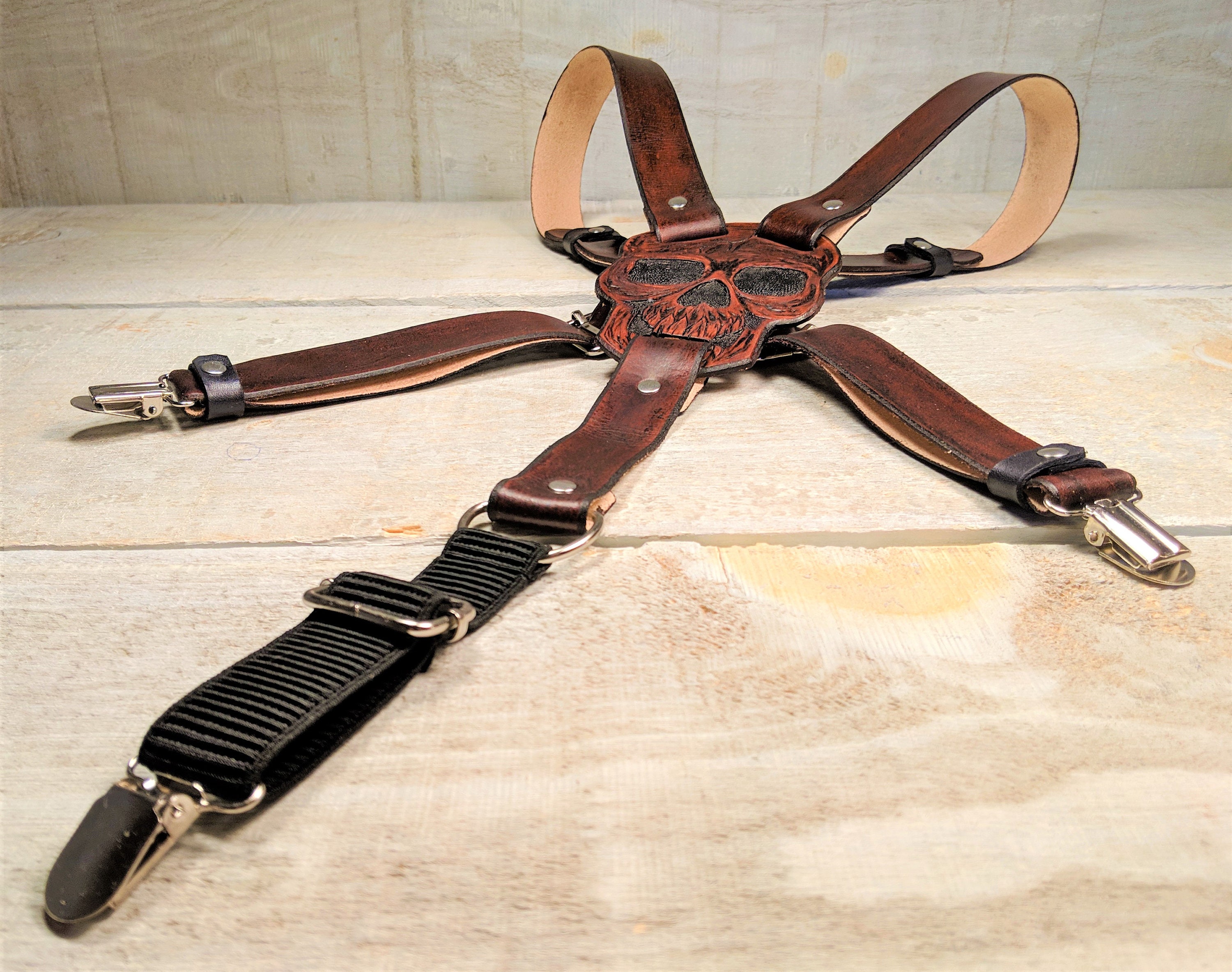 Handmade Leather SKULL Suspenders / Custom Color Available | Etsy Canada