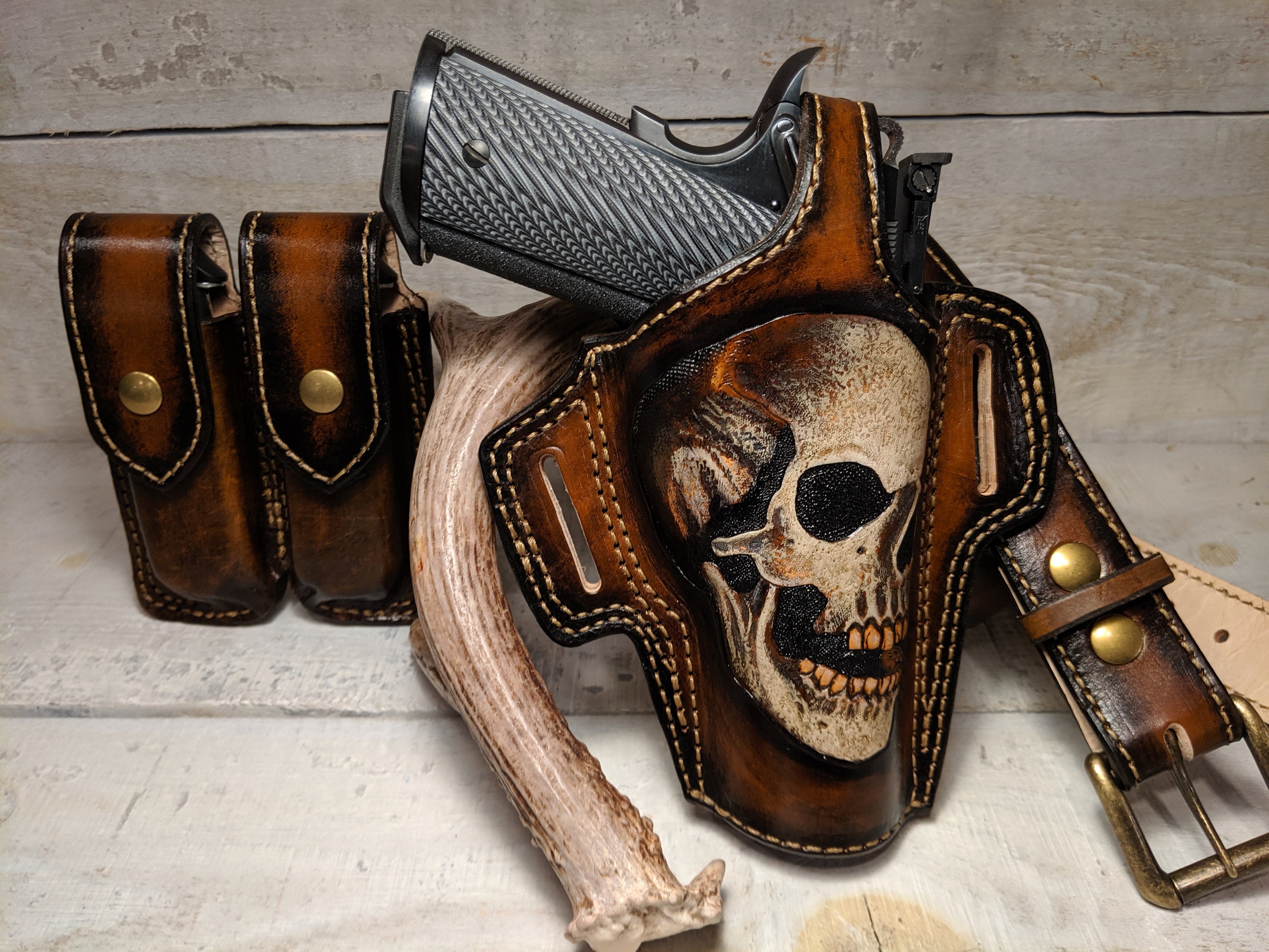 FREE SHIPPING Skull 1911 Leather Holster / Gun Belt / Magazine Etsy