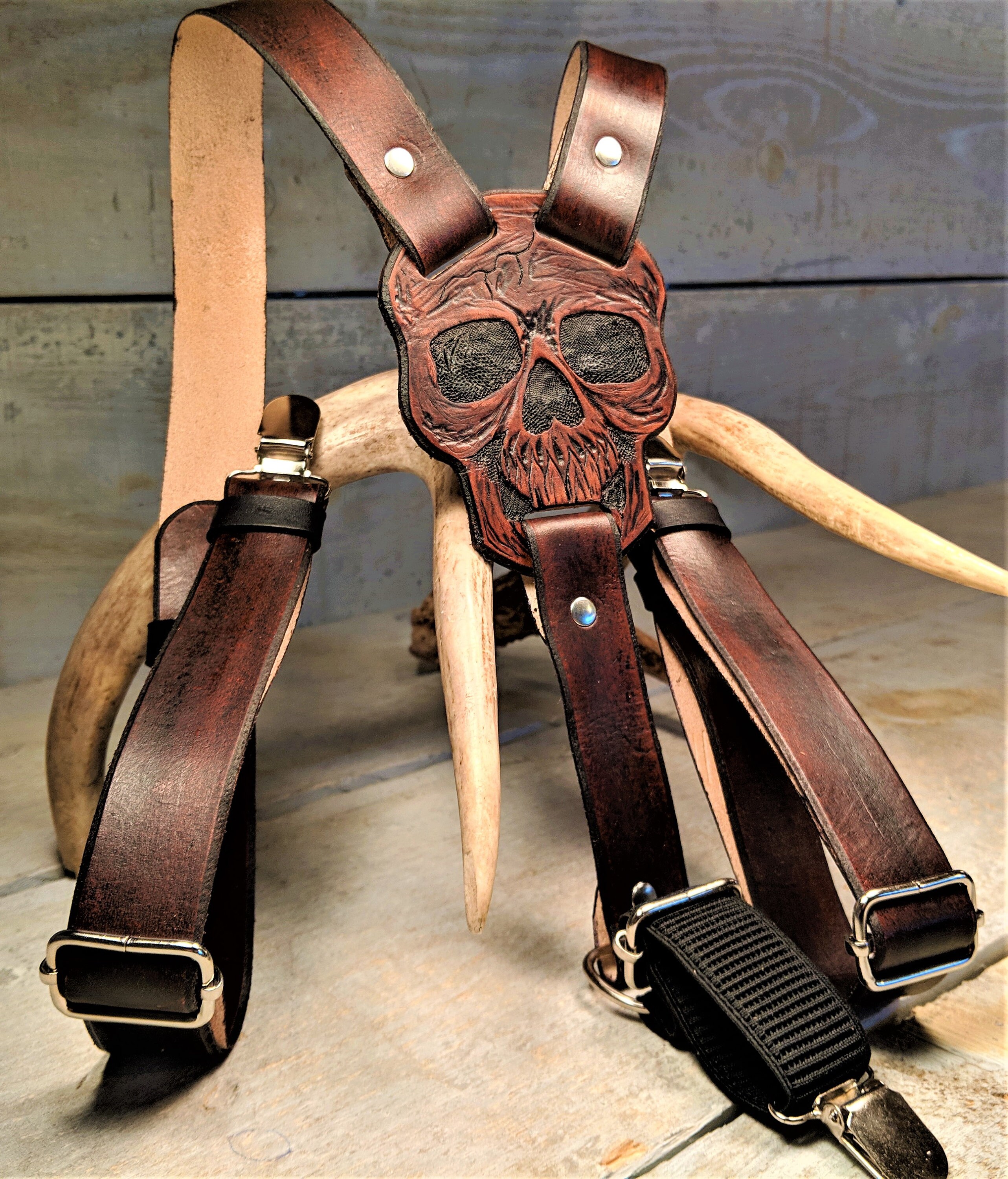 Handmade Leather SKULL Suspenders / Custom Color Available | Etsy Canada