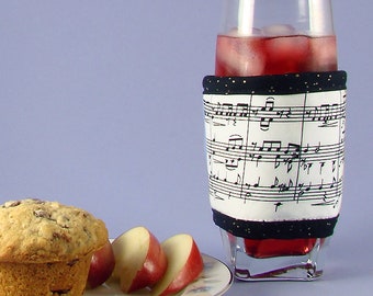 Cup Cozy 12-24 oz cups, Coffee Cup Sleeve, Thinsulate Insulated Cup Cozy for hot & cold drinks, Cup Wrap, Reusable, Fabric Music Notes Song