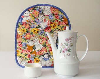 French press cozy, French press cover, French press cosy, French press coffee cozy, Insulated cozy, Koffee Kozee Springtime Cats Flowers