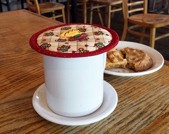 Mug Cover, Mug Lid, Coffee Lid, Coffee Cup Lid,  Coffee Mug Cover, Tea Cup Cozy, tea mug cover Kup Kap Tea Time Teapots