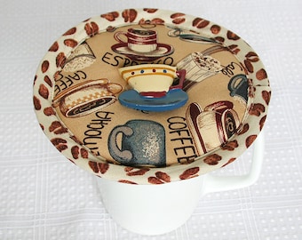 Mug Cover, Mug Lid, Coffee Lid, Coffee Cup Lid,  Coffee Mug Cover, Tea Cup Cozy, Kup Kap Coffee Latte Espresso Mocha