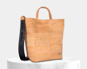 Minimal Cork Shoulder Bag, Vegan Tote with Adjustable Strap
