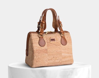 Cork Woman HandBag Boston Style made in Portugal with Cork leather. Casual Designer Handbag