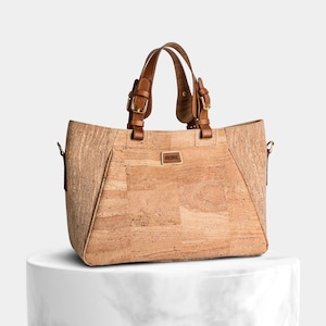 Natural Cork Tote Bag, Bag Natural cork, Woman Bag, Cork Shoulder Bag, Cork Crossbody Bag, Leather Details