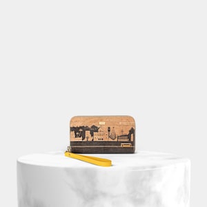 Portefeuille en liège « Yellow Tram », illustration de portefeuille en liège, portefeuille pour femme