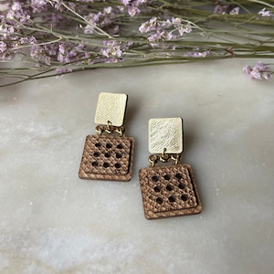 Gold Squares Cork Earrings