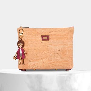 Bolso bandolera 2 en 1 de corcho, charm para bolso, clutch y bandolera de corcho color natural, monedero para mujer, charm para llave mujer burdeos