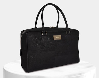 Black Cork Box Handbag, Vegan Cork Leather, Classic Design