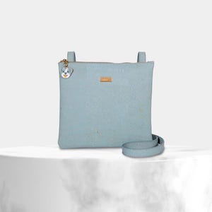 Blue Cork Cat and Dog zipper purse, woman and girl cork crossbody bag, Cork Minimal Crossbody Bag , Pet Friendly