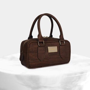 Mini bolso clásico de corcho, corcho marrón, bolso vegano para mujer, bolso de corcho, bolso de mano para mujer, bolso bandolera de corcho
