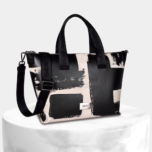 Bolso de mano vegano de corcho con estampado blanco y negro, bandolera, bolso casual de corcho, bandolera de mujer, bandolera, bandolera y bolso de mano