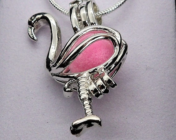 Aromatherapy Necklace with a Flamingo Pendant, Aromatherapy Jewelry (A68)