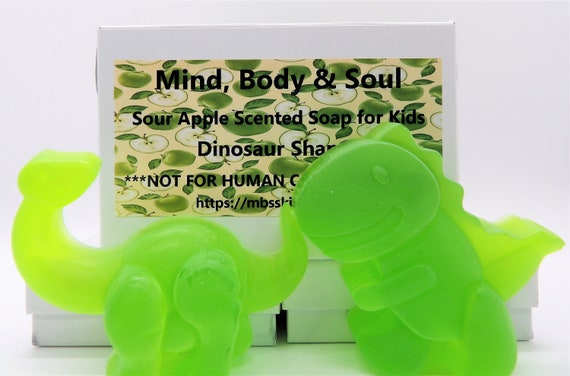 Sour Apple Dinosaur Shaped Scented Soap for Kids, Kids Scented Bar Soap 6 Pack