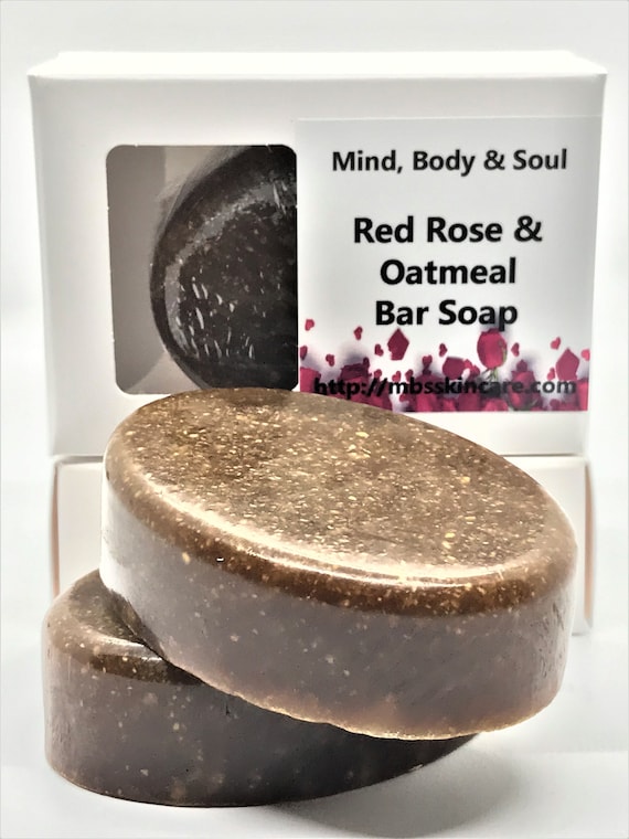 Set of 3 Soap Bars, Red Rose & Oatmeal Bar Soap