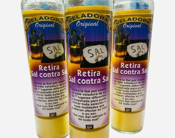 Veladora Retira Sal Contra Sal, Quita Mala Suerte y Maldiciones, Trae Buena Suerte y Abre Caminos.