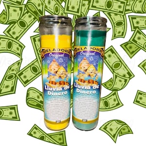 2x LLUVIA DE DINERO Veladoras - Money Rain Fixed Candle Prosperidad y Abundancia