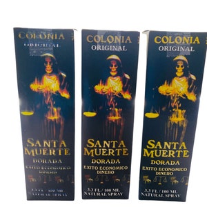 SANTA MUERTE DORADA Perfume Colonia- Holy Death Gold Wicca Cologne Perfume Spray Spell Ritual Santeria Proteccion Aura