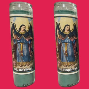 Set of 2x Arcangel San Rafael Veladora, Archangel St. Raphael Candle