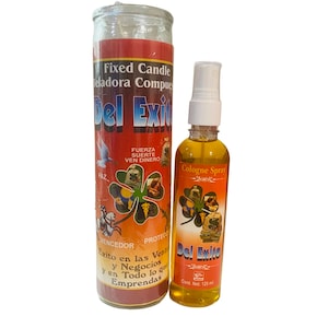 DEL EXITO Veladora + Perfume, SUCCESS Fixed Candle + Perfume Para buena Suerte y Abundancia