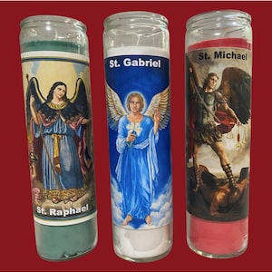 Set of 3x Arcangel San Miguel, Rafael y Gabriel Veladoras, 3 Archangels Saint Michael, St. Raphael, Saint Gabriel