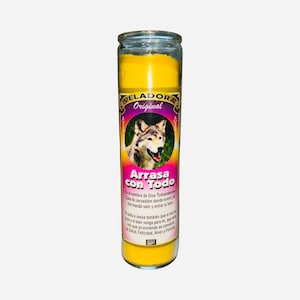 Arrasa con Todo del Coyote Veladora Para Limpias, Quitar Todo lo Malo y Abre Caminos - Destroy Everything Fixed Candle to Open Roads