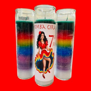Pomba Gira 7 Saias Candle, 7 Skirts Fixed Candle for Difficult Love and Money Situations. Kimbanda, 7 Colors Candle
