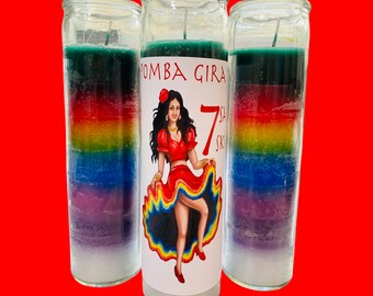 Bougie Pomba Gira 7 Saias, 7 jupes Bougie fixe pour les situations amoureuses et financières difficiles. Kimbanda, bougie 7 couleurs