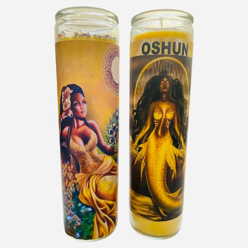 Oshun Goddess Yellow Dressed Conjured Candle Oshun Oil Etsy
