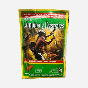 May include: A yellow and green package with the text "BAÑO DE PLANTAS AROMATICAS" and "Limpias y Despojos". The package features an illustration of several figures. The text "HECHO EN MEXICO" is also visible.