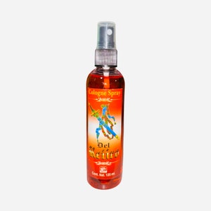 May include: A 125 ml bottle of Del Retiro cologne spray. The bottle is orange with a gold label featuring a sword and the text "Cologne Spray Del Retiro".