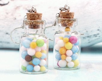 magical earrings "love pearls" (fake) earrings made of glass, spring summer gift, funny earrings colorful glass bottles