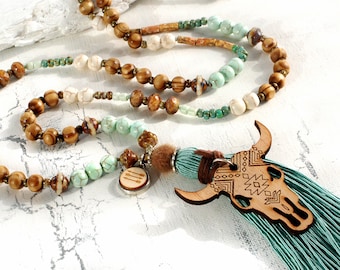Casual tassel necklace Boho buffalo necklace unique handmade jewelry necklace, Bohemian ethnic jewelry hippie, gift
