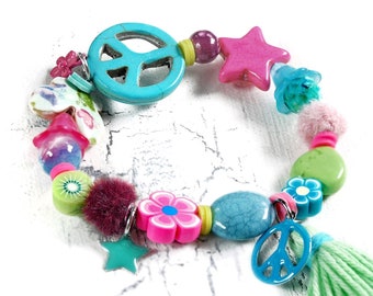 Great Peace Hippie bracelet, unique spring summer Ibiza style Boho Beach jewelry Kauri, great colors, Mother's Day gift